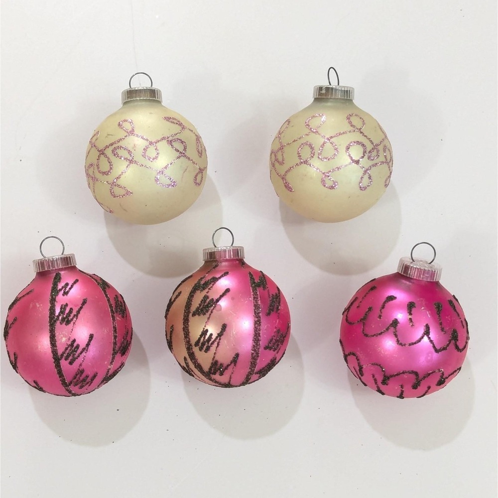 Vintage Christmas Glass Ball Ornaments Mica Glitter West Germany Plastic Cap Lot